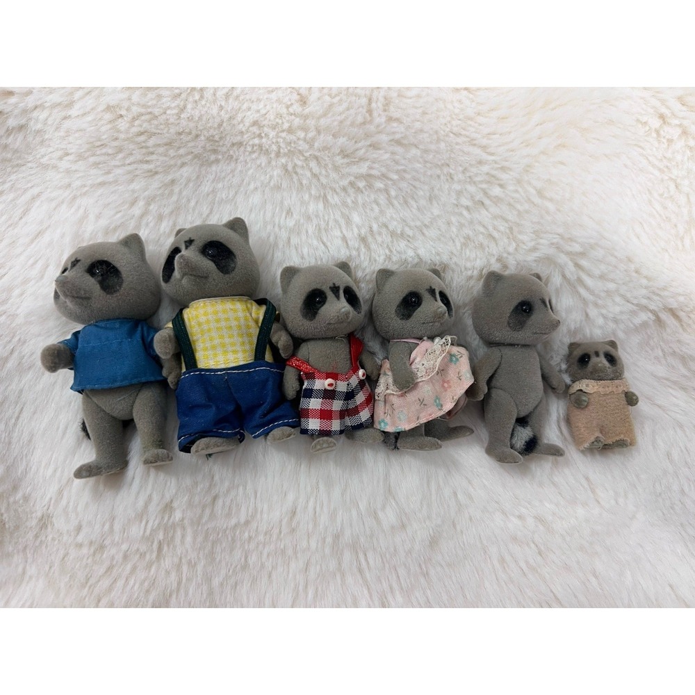 Sylvanian Families TOMY CHESTNUT RACCOON FAMILY Of 6 Vintage Calico Critter